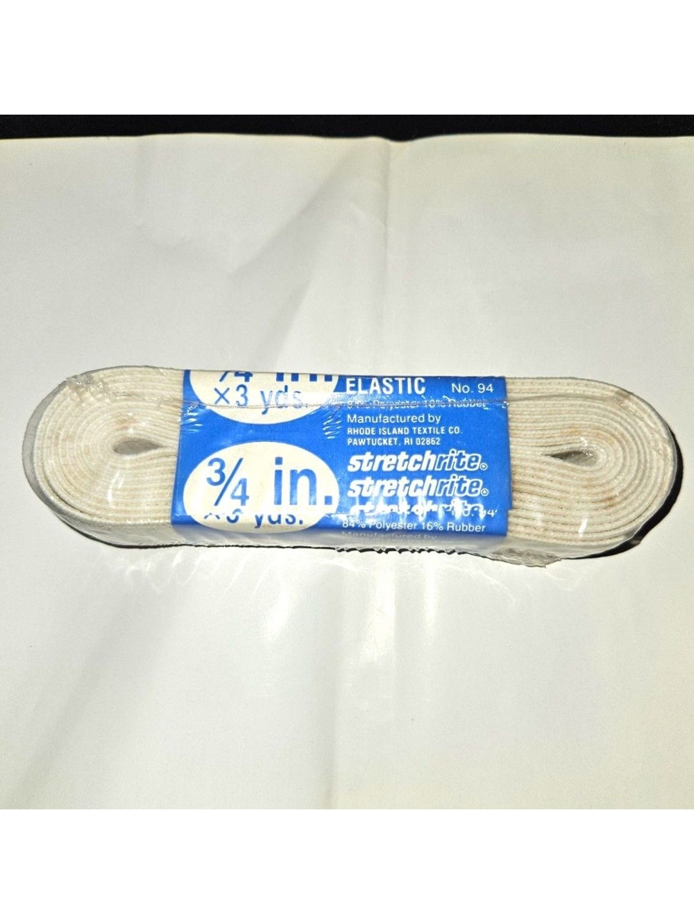 3/4" x 3 Yards Washable StretchRite Polyester Elastic No. 94 White
